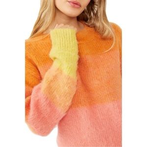 NWT Free People Autumn Sky Stripe Colorblock Orange Pink Yellow Sweater